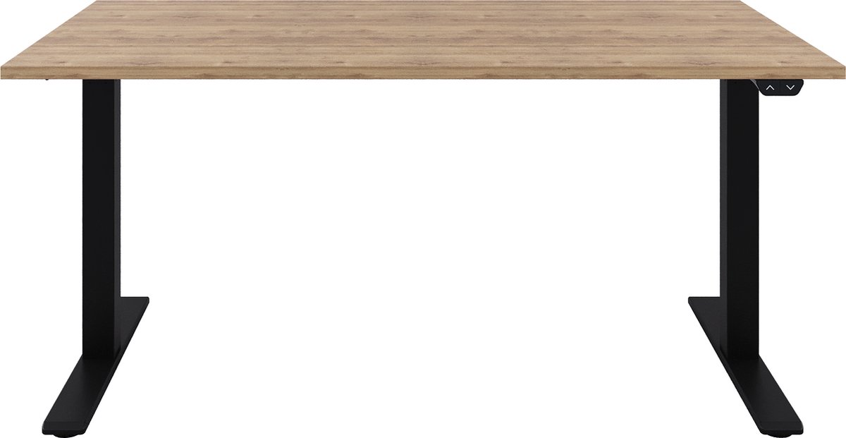 Zit sta bureau  Zit sta bureau elektrisch  Natuur eiken bureaublad  Zwart onderstel  180 x 80 cm-- blad- onderstel- x80