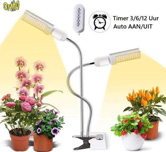 Ortho® - LED Groeilamp - Wit licht - Bloeilamp - Fel - Kweeklamp - Full Spectrum - Grow light - Groei lamp (met 2 lampen) met Flexibele lamphouder - Hoge lichtintensiteit - Klem spotje - 2x