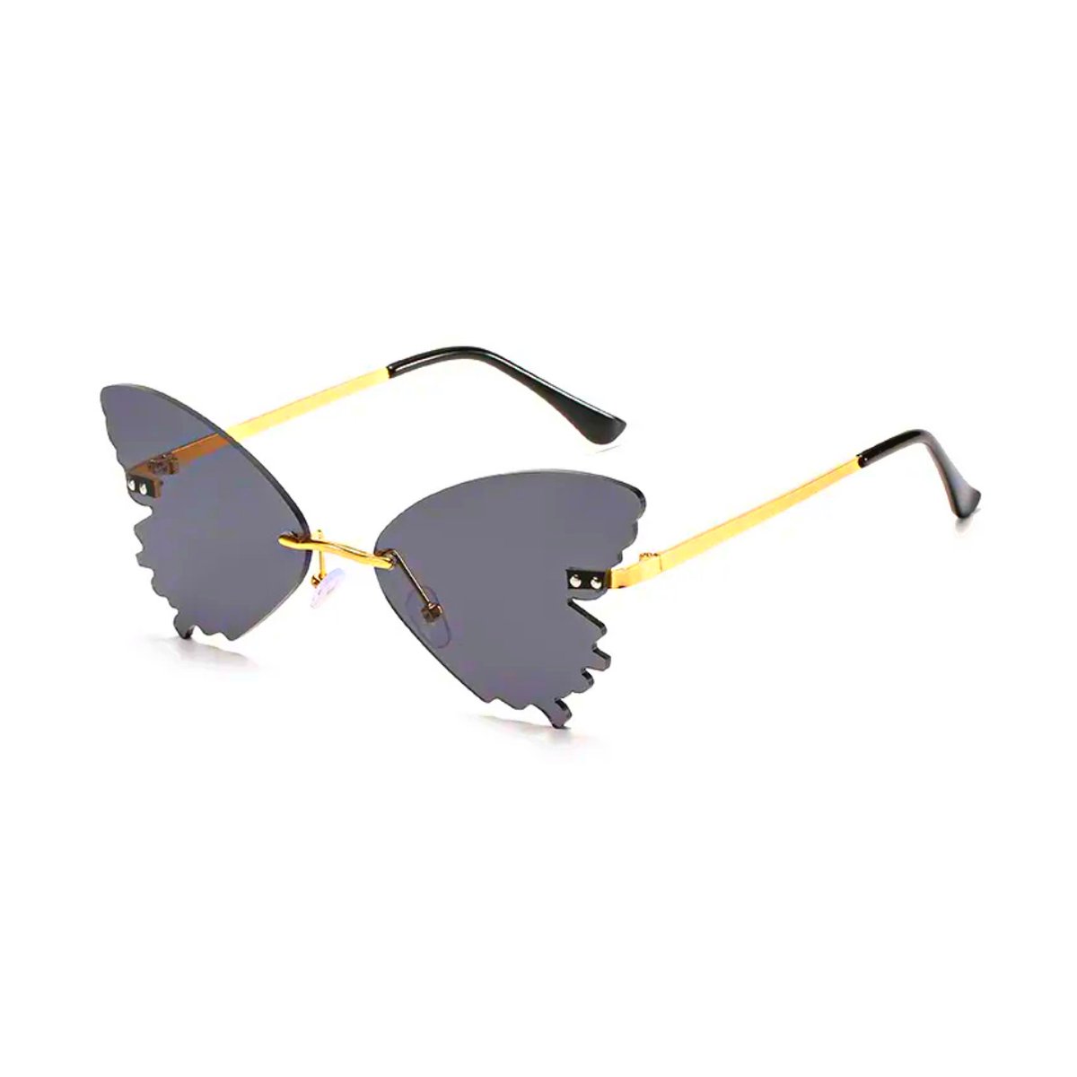 Vlinder zonnebril - Zwart - festivalbril / hippie bril / technobril / rave bril / butterfly glasses / retro zonnebril / hartjes bril / carnaval bril / accessoires / feest bril / gekke bril / verkleed bril / valentijn
