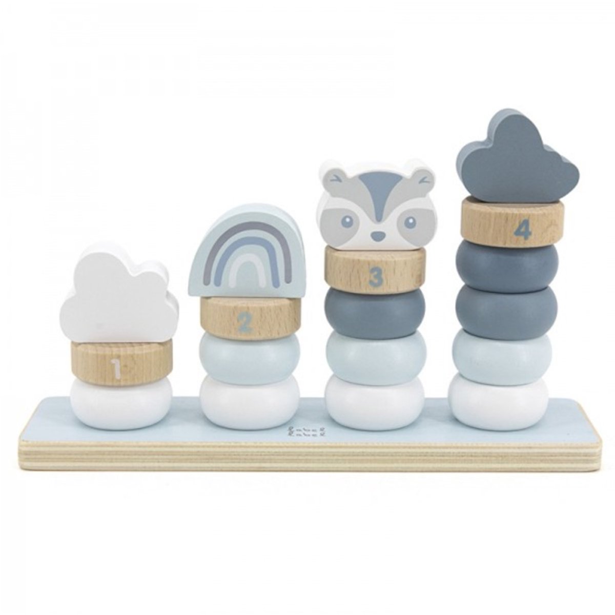 Label Label - Houten Stapelringen - Blauw - FSC Hout - Inclusief 18 Ringen, Topblokken & Standaard - Stimuleert Motoriek, Rekenen en Fantasie - Geschikt voor Kindjes vanaf 18 Maanden