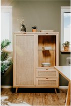 Finori Bali Kast Highboard - Eiken/Riet Decor - 2-deurs