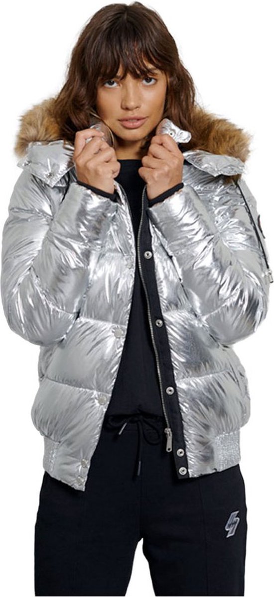 Superdry Metallic Toya Bomber Jas 2XS Vrouw Zilver