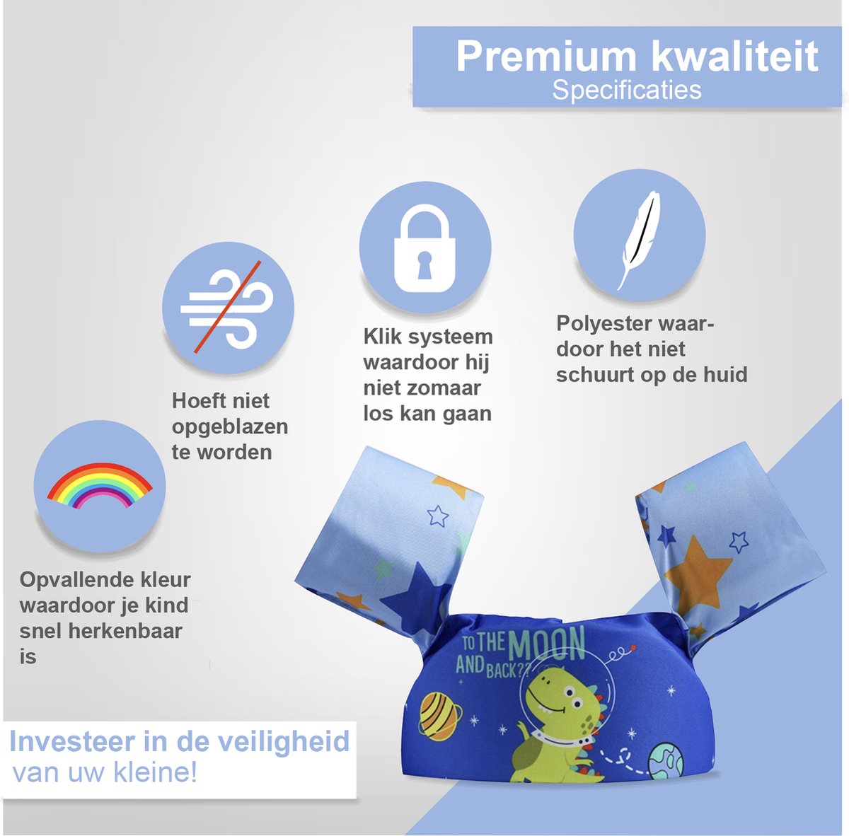 VoordeelShop® Puddle Jumper Zwemvest 2 - 6 Jaar - Incl. Veiligheidssluiting - Dinosaurus - Zwembandjes Drijfvest & Zwemvleugels - Swimtrainer & Zwemgordel - Zwemvest Kinderen - Peuter - 25 KG — afbeelding 3