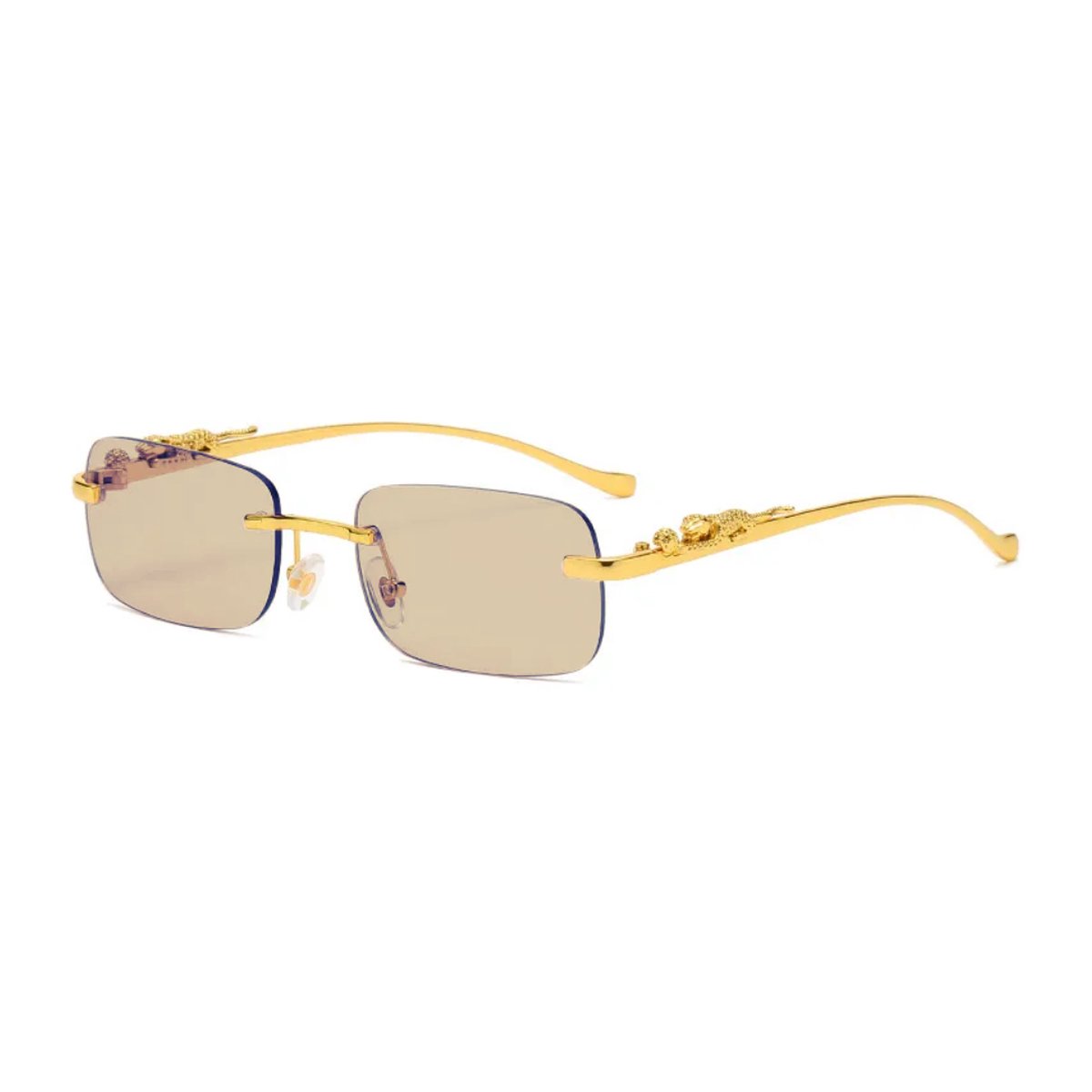 Gouden luipaard bril - tea - randloos/zonnebril/rechthoekig/Jacques-leopard / carnaval bril / accessoires / feest bril / gekke bril / verkleed bril