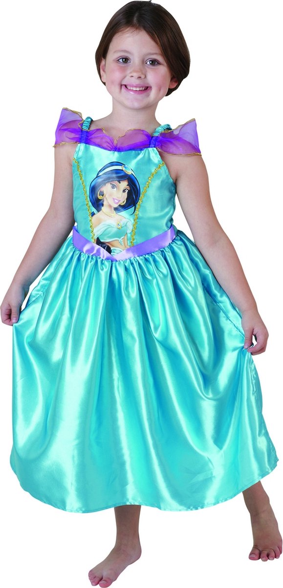 Disney Prinsessenjurk Jasmine Big Print - Kostuum Kind - Maat 110-116 - Carnavalskleding