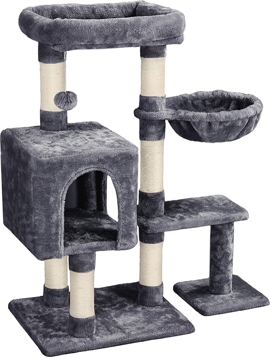 Kattenkrabpaal kattenboom, met mand en grot, klimboom voor kittens kattenparadis 96 cm donkergrijs HM-YAHEE-592048