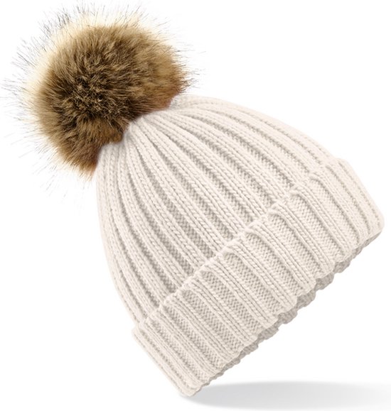 Beechfield - Muts - Beanie - Mutsen - Dames - Winter - Met pompon - Acryl - beige