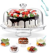 Assiette à gâteau, assiettes à gâteau multifonctions 6 en 1 avec base et capuchon, assiette à gâteau transparente ronde, support à gâteau en plastique avec couvercle