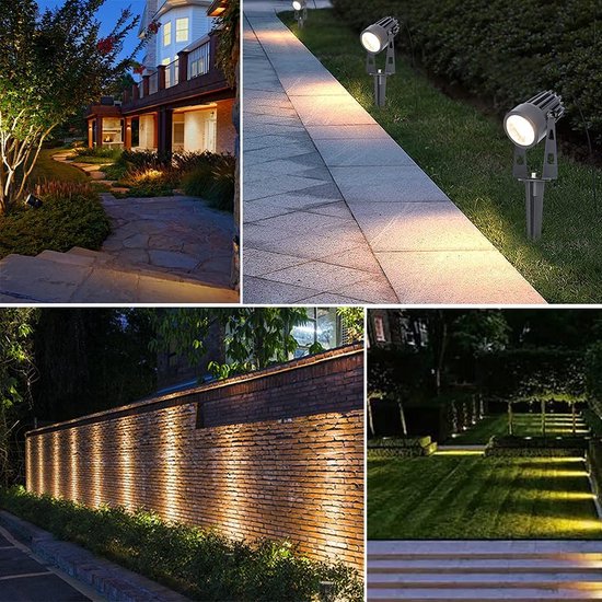 8 stuks tuinverlichting met grondpen LED tuinspot warm wit COB LED tuinverlichting Aluminium 2100LM tuinlamp wegverlichting padverlichting 12V 24W IP65 waterdicht voor buiten tuin gazon boom