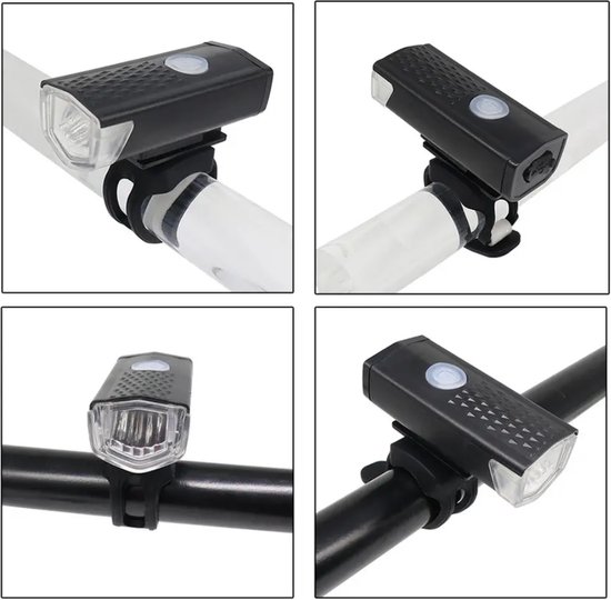 Fietsverlichting Set - Fietslamp LED - Voorlicht - Oplaadbare USB Led Fietslamp - Koplamp fiets - Waterdicht - 3 Lichtstanden - Zwart — afbeelding 3