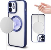 Hoesje Geschikt voor iPhone 12 Pro – Met Magnetisch Ring Magesafe compatibel backcover – Lens beschermer – Transparant / Blauw