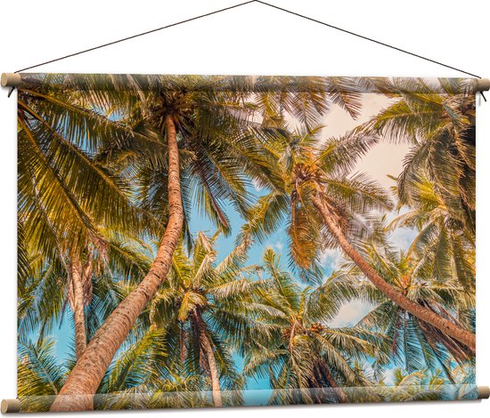 Textielposter - Dicht bij Elkaar Groeiende Palmbomen van Onder - 90x60 cm Foto op Textiel