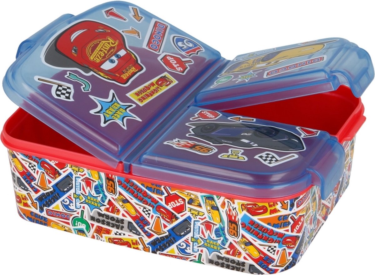 McQueen Cars Broodtrommel 3 vakjes - Officieel gelicentieerd - 18x13 cm - Brooddoos - Lunchbox