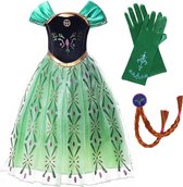 Prinsessenjurk meisje - Anna groene verkleedjurk - Het Betere Merk - Prinsessen speelgoed - maat 116/122 (130)- Verkleedkleren Meisje- Prinsessen handschoenen - Vlechtjes - Verjaardag meisje - Carnavalskleren - Kleedmeisje