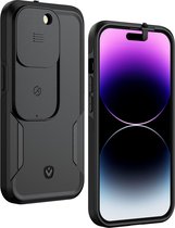 Valenta x Spy-Fy®: iPhone 14 Pro Hoesje met Camera Covers aan Voor- én Achterkant | Beschermt je Privacy en je Camera’s | Hard Kunststof Backcover | Zwart