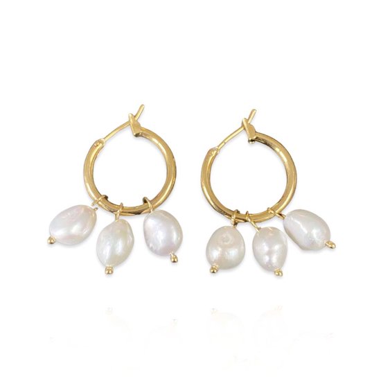 Oorbellen Three Pearls in Harmony Goud | 18 karaat gouden plating | Messing - 3 cm | Buddha Ibiza