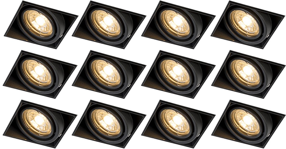 QAZQA oneon trimless 50 - Moderne Inbouwspot - 12 stuks - L 8.8 cm - Zwart - Woonkamer | Slaapkamer | Keuken