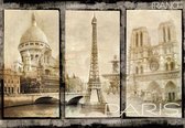 Fotobehang - Vlies Behang - Vintage Collage van Parijs - Retro - Eiffeltoren - Frankrijk - 152,5 x 104 cm
