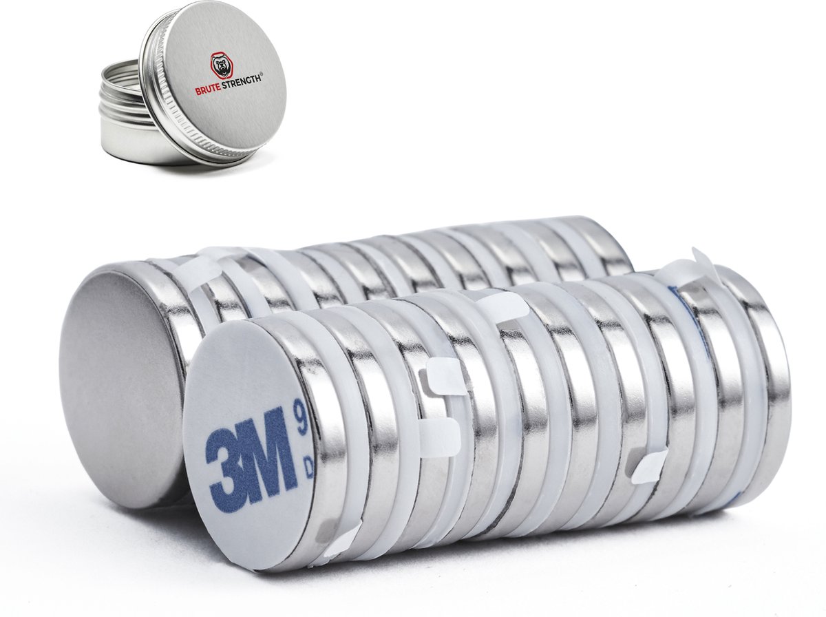 Brute Strength - Super sterke zelfklevende 3M magneten - Rond - 20 x 3 mm - 20 Stuks - Kleef Magneten - Neodymium magneet sterk