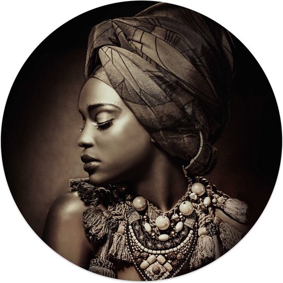 Glasschilderij Afrikaanse vrouw Ø 50 cm