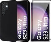 Hoesje geschikt voor Samsung Galaxy S23 Ultra - Screen Protector FlexGuard - Back Cover Case SoftTouch Zwart & Screenprotector