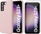 Hoesje geschikt voor Samsung Galaxy S23 Plus - Screen Protector GlassGuard - Back Cover Case SoftTouch Roze & Screenprotector