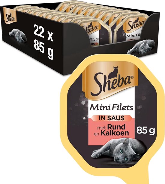 Sheba Mini Filets in Saus Katten Natvoer - Rund & Kalkoen 22 x 85 gr | bol.com