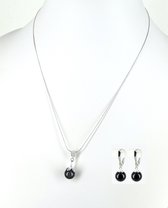 KAYEE - Zilveren sieradenset ketting en oorbellen - 10mm Swarovski parel - zwart