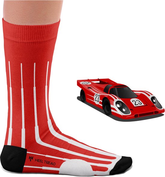 Chaussettes Heel Tread 917 K - Porsche 917K - chaussettes rayées - chaussettes amusantes - Le Mans - Rouge/ Wit - Taille 41-46