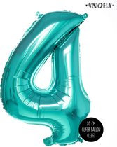 Cijfer Helium Folie Ballon - 4 jaar cijfer - Turquoise - Turkoois - 80 cm - leeftijd feestartikelen verjaardag