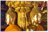 Dibond - Pilaar met Gouden Boeddha's en Details - 60x40 cm Foto op Aluminium (Met Ophangsysteem)