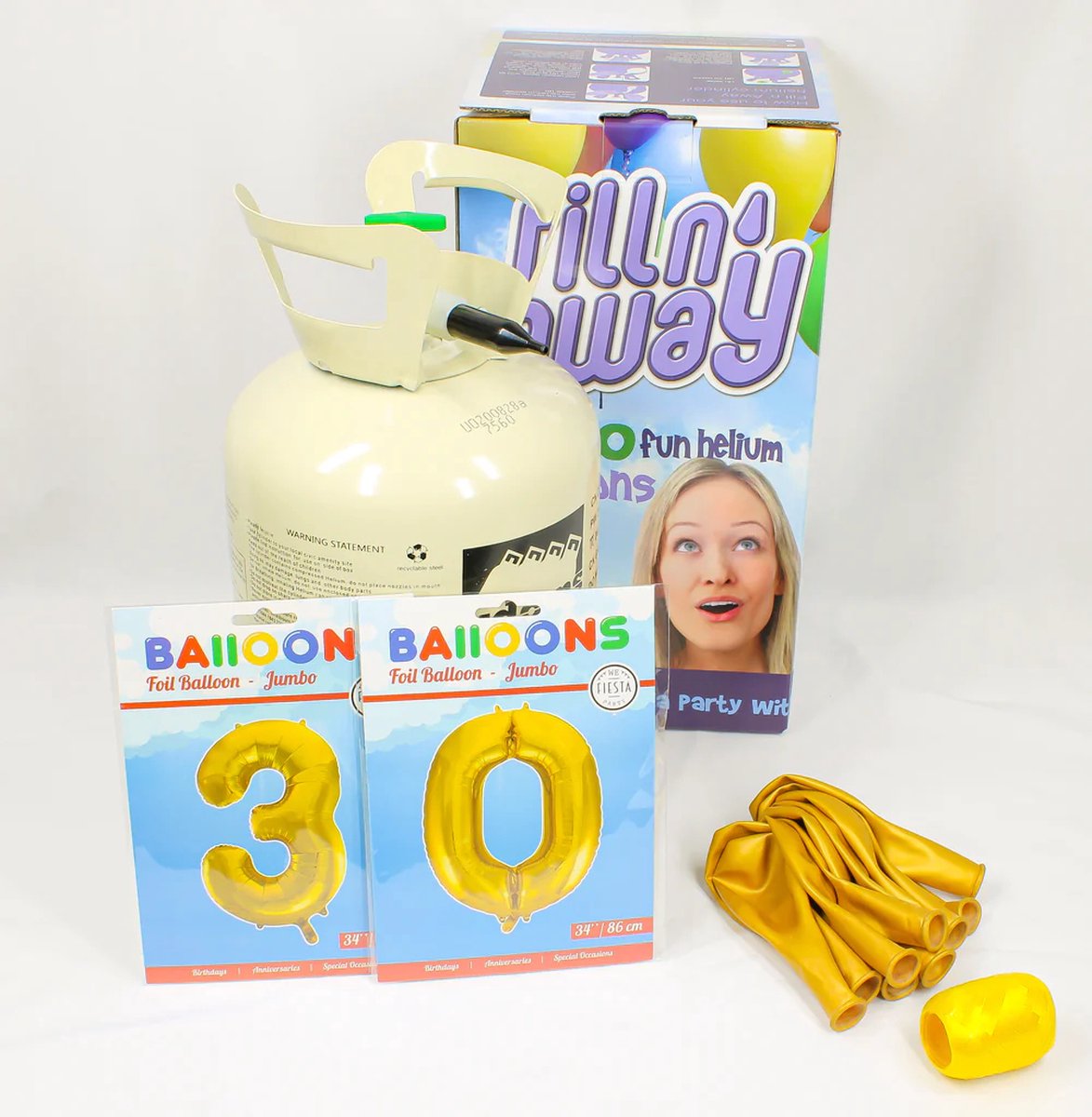 Verjaardag Versiering Pakket 30 jaar - Helium tank voor ballonnen - versiering ballon 30 Jaar Verjaardag Versiering Volwassenen - Ballonnen Goud & Krullint Goud - Ballonnen 30 jaar - Pakket 2 cijfers 34" + Helium Tank + 10 ballonnen + Krullint