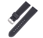 SmartphoneClip® Horlogeband - Siliconen - 20 mm - Zwart met witte stiksels