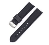 SmartphoneClip® Horlogeband - Siliconen - 18 mm - Zwart met zwarte stiksels