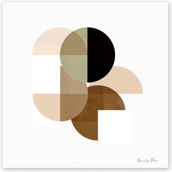 Poster / Papier - Reproduktie / Kunstwerk / Kunst / Abstract / - Wit / zwart / bruin / beige / creme - 60 x 60 cm