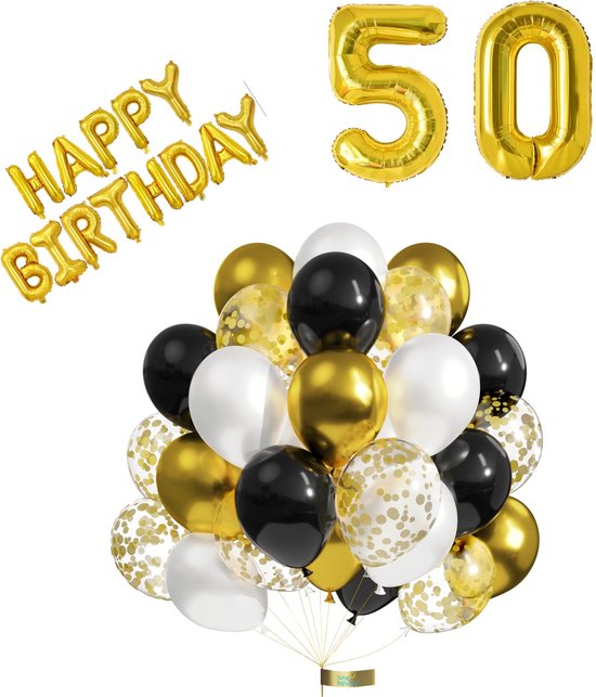 Luna Balunas 50 Jaar Ballonnen Set Goud Zwart Helium Verjaardag Abraham Sarah