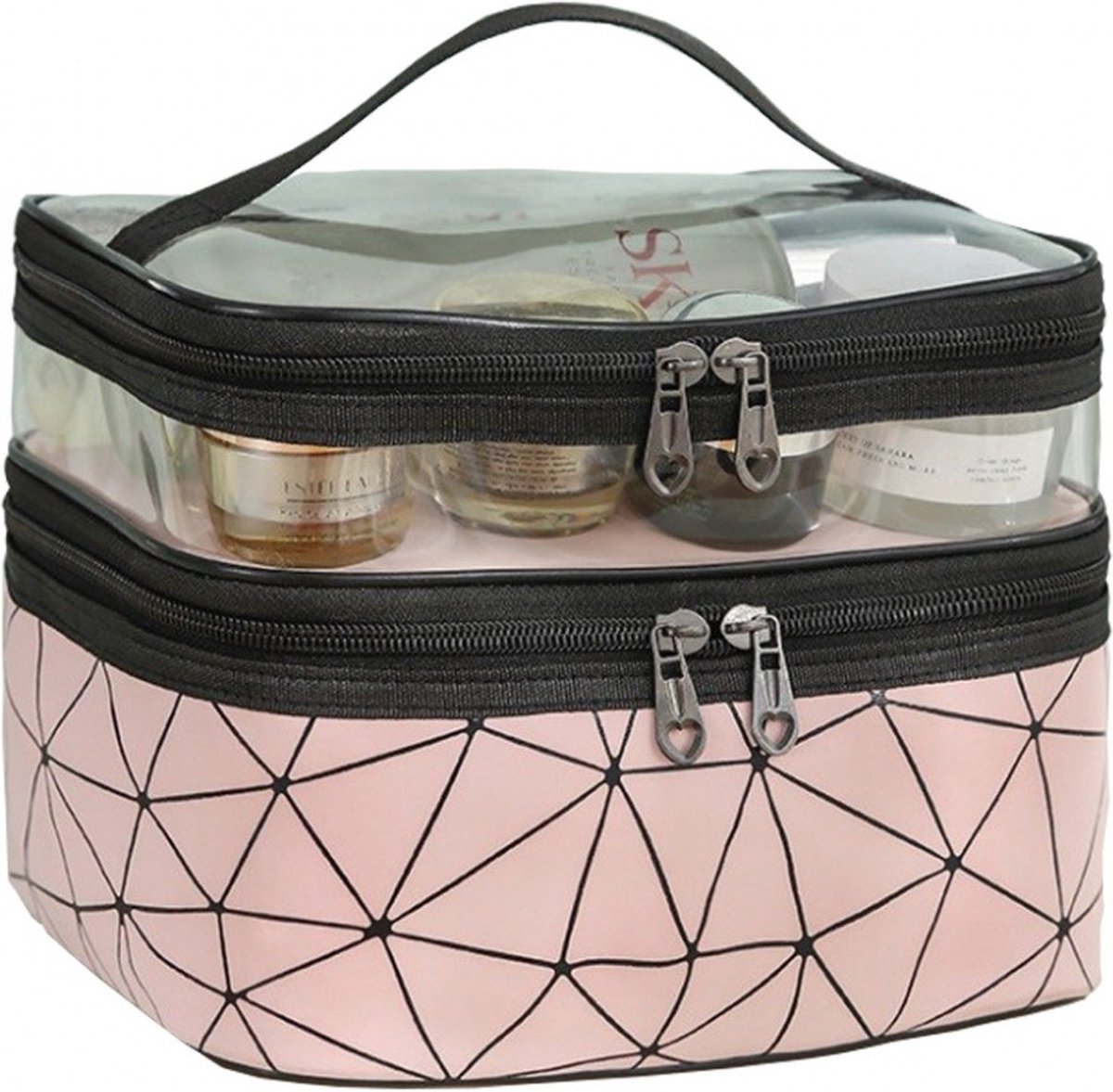 Toilettas Roze, Makeup tas, Reistasje, Beautycase, Opvouwbare toilettas