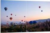 Acrylglas - Lucht Vol Hete Luchtballonnrn boven Landschap in de Avond - 120x80 cm Foto op Acrylglas (Met Ophangsysteem)