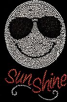 Smiley Zonnebril Sun Shine Tekst Strass Strijk Applicatie 18 cm / 27.8 cm / Zilver Zwart Oranje