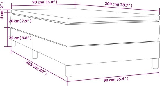 vidaXL Sommier tapissier avec matelas Tissu Noir 90 x 200 cm