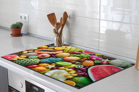 KitchenYeah® Inductie beschermer 77x51 cm - Fruit - Ananas - Tropisch - Kookplaataccessoires - Afdekplaat voor kookplaat - Inductiebeschermer - Inductiemat - Inductieplaat mat