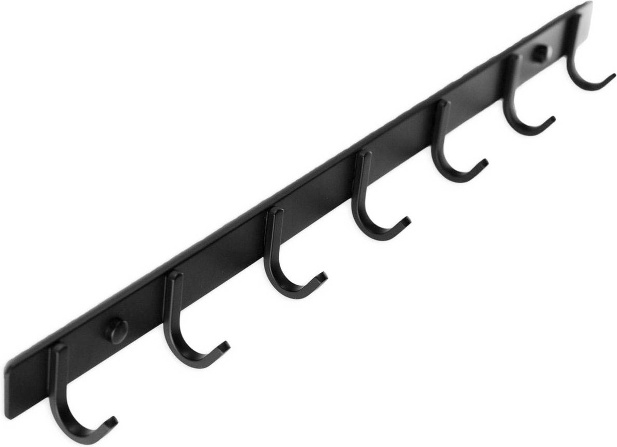 Brute Strength - RVS Kapstok 7 - haaks - 54 cm - Mat Zwart - Wandkapstok - Hangende Design