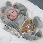 Poupée Reborn baby 'Aaron' - 50 cm - Yeux bleus - Vinyle complet - Onesie, bonnet, biberon et tétine - Imperméable - Dans une boîte cadeau