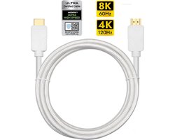 NÖRDIC HDMI-N1021A – Ultra High Speed HDMI 2.1 kabel - Gecertificeerd - 8K60Hz - 48Gbps - Dynamische HDR eARC - 2m - Wit