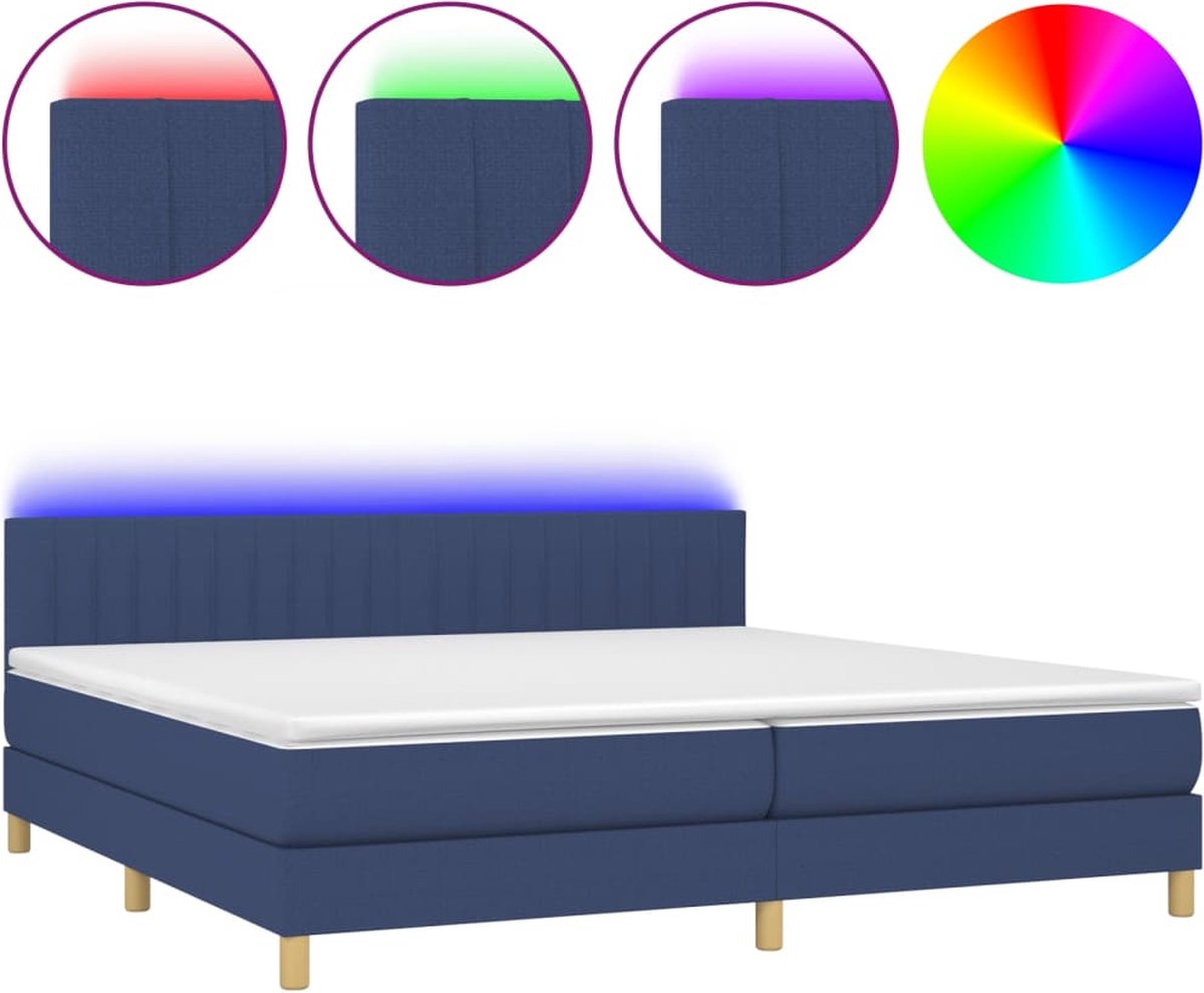 vidaXL - Boxspring - met - matras - en - LED - stof - blauw - 200x200 - cm