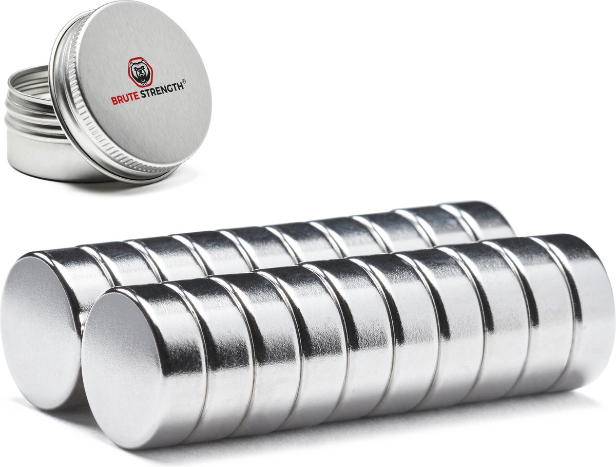 Brute Strength - Super sterke magneten - Rond - 15 x 5 mm - 20 stuks - Neodymium magneet sterk - Voor koelkast - whiteboard - Brute Strength