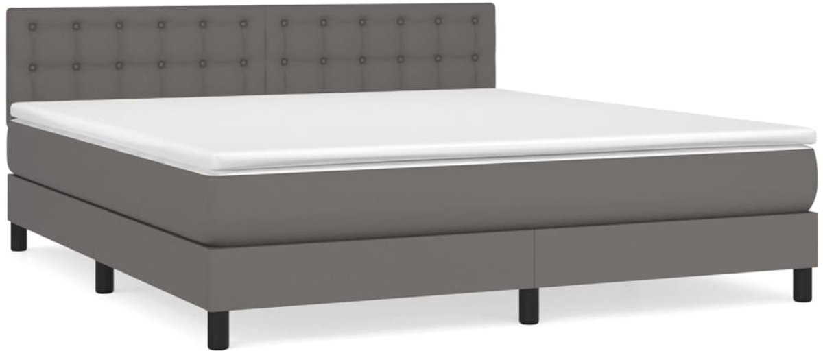 vidaXL - Boxspring - met - matras - kunstleer - grijs - 160x200 - cm
