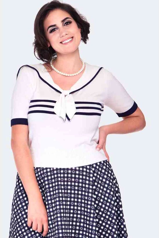 Voodoo Vixen - Nautical tri-stripe front bow Top - XS - Creme