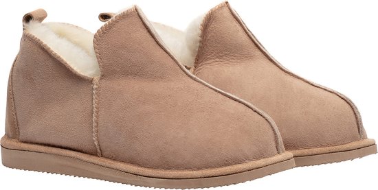 LuLu- Leren Schapenvacht sloffen / pantoffels met rubberen zool - kleur chestnut cognac- Maat 43