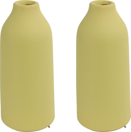 Vase à fleurs Countryfield - 2x pièces - terre cuite jaune - D11 x H23 cm